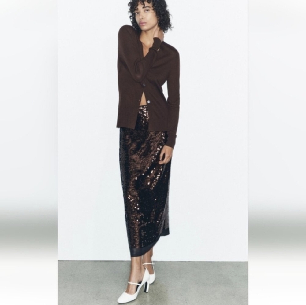 ZARA SEQUIN MIDI SKIRT